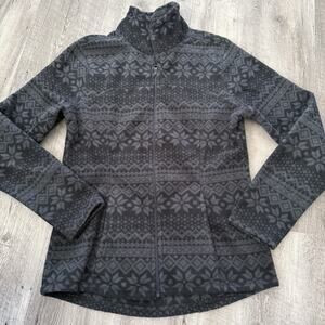 Old Navy Full Zip Fleece Jacket Womens Small Gray Black Fair Isle Pockets